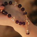 Fortune Jewel 14k Gold Plated Natural Amethyst Healing Maple Leaf Charm Bracelet