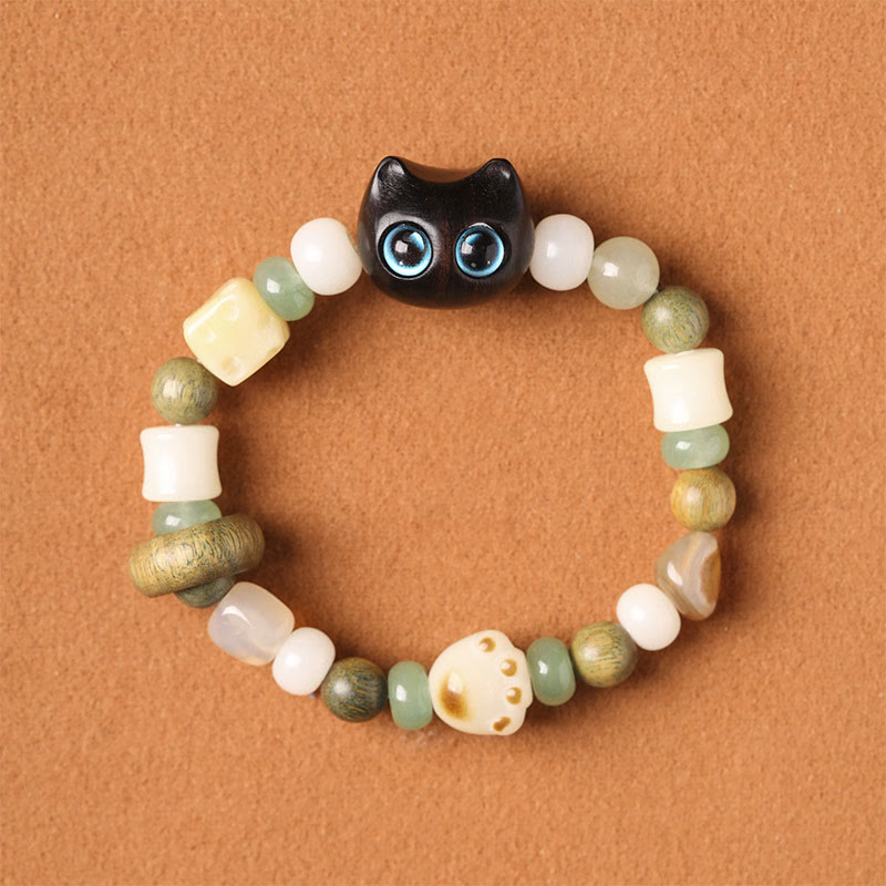 Fortune Jewel Bodhi Seed Green Sandalwood Ebony Wood Small Leaf Red Sandalwood Cat Head Paw Claw Peace Bracelet