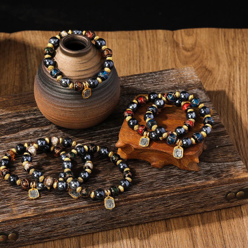 Fortune Jewel Tibetan Zakiram Goddess of Wealth Liuli Glass Incense Ash Porcelain Bead Luck Bracelet