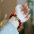 Fortune Jewel Natural Red Agate Peace Talisman Fu Character Dragon Tail Confidence Charm Bracelet