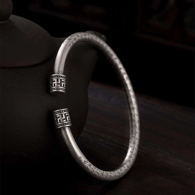 Fortune Jewel Tibetan Heart Sutra White Copper Luck Bracelet