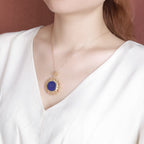 Fortune Jewel 925 Sterling Silver Plated Gold Lazurite Positive Necklace Pendant