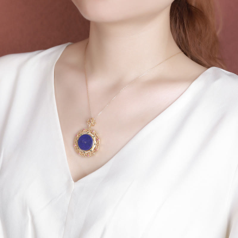 Fortune Jewel 925 Sterling Silver Plated Gold Lazurite Positive Necklace Pendant