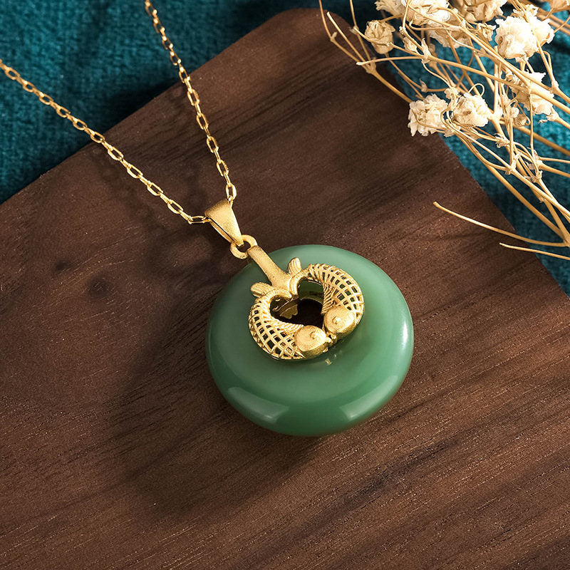 Fortune Jewel Cyan Jade Koi Fish Luck Necklace Pendant