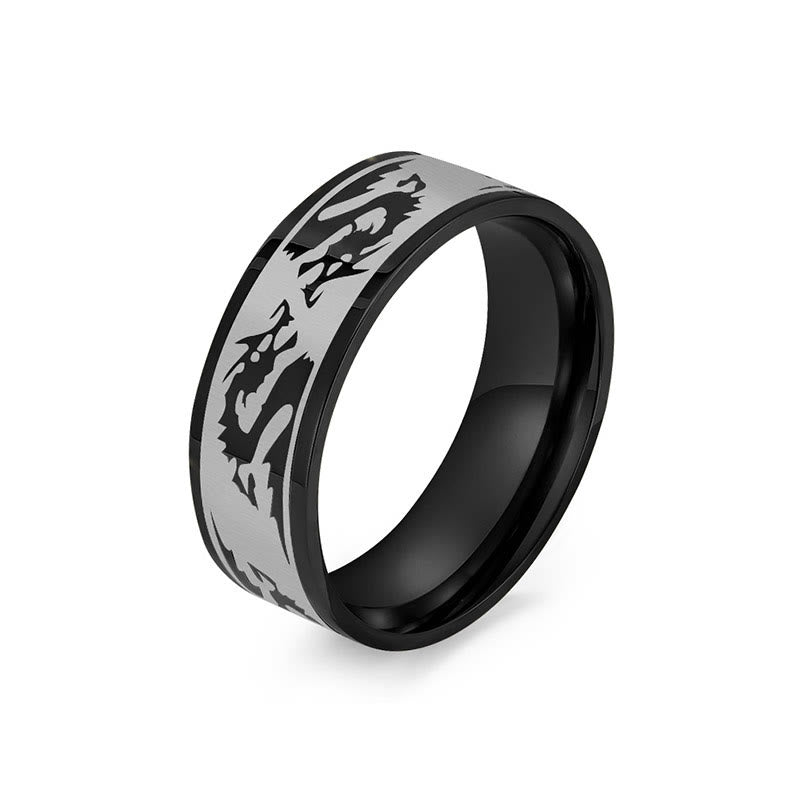 Fortune Jewel Dragon Carved Protection Strength Titanium Steel Ring Fortune Jewel