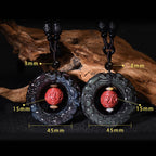 Fortune Jewel FengShui Natural Rainbow Obsidian PiXiu Cinnabar Healing Necklace Pendant
