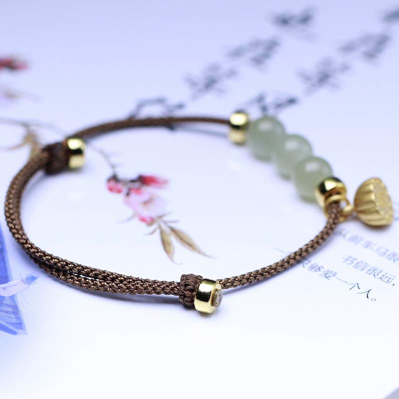 Fortune Jewel Natural Jade Lotus Seed Strength Red String Weave Bracelet