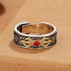 Fortune Jewel Tibetan Om Mani Padme Hum Red Agate Dorje Vajra Design Wisdom Ring