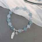Fortune Jewel 925 Sterling Silver Aquamarine Cat's Eye Healing Feather Star Charm Bracelet