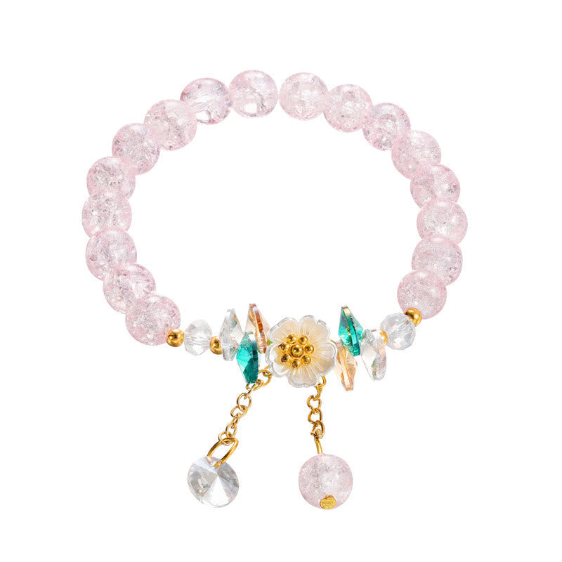 Fortune Jewel Simple Design Flower Charm Glass Bead Bracelet