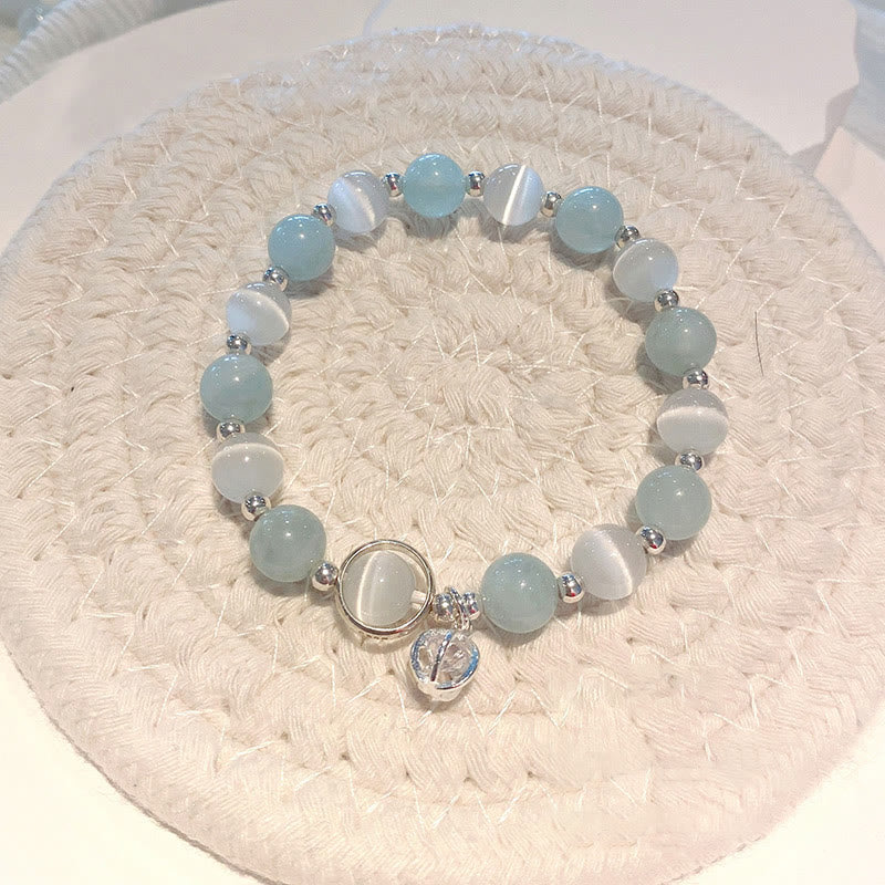 Fortune Jewel 925 Sterling Silver Cat's Eye Aquamarine Support Charm Bracelet