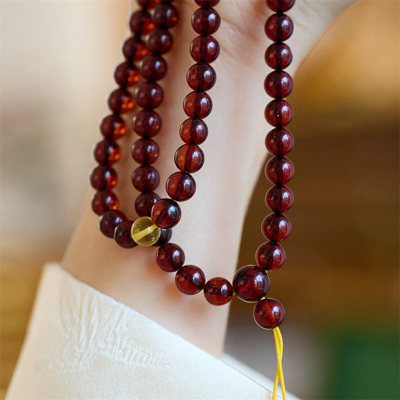 Fortune Jewel Natural 108 Mala Beads Amber Clear Anxiety Bracelet