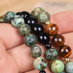 Fortune Jewel 108 Mala Beads Natural Stone Tiger Eye Turquoise Protection Strength Bracelet Necklace