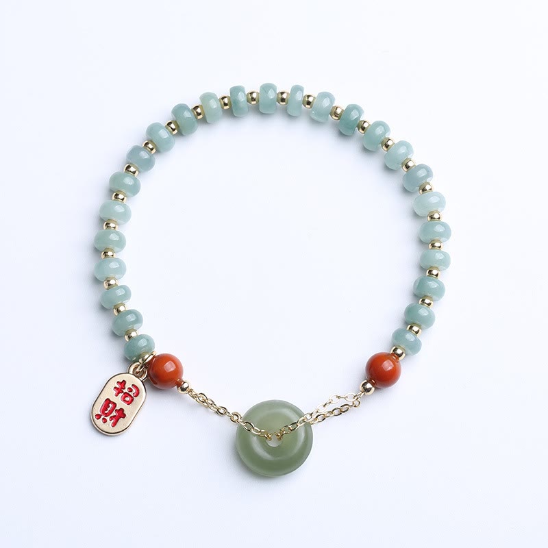 Fortune Jewel Natural Hetian Jade Red Agate Peace Buckle Lucky Fortune Bracelet