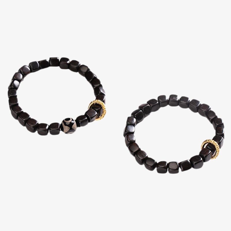 Fortune Jewel Tibetan Ebony Wood Dzi Bead Balance Calm Bracelet