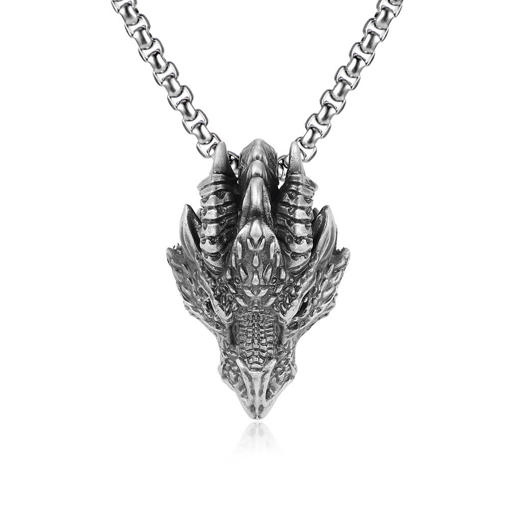 Fortune Jewel Pure Tin Dragon Head Luck Protection Metal Necklace Pendant