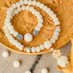Fortune Jewel Tibetan White Jade Bodhi Lotus Blessing Bracelet Fortune Jewel