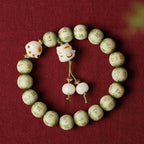 Fortune Jewel Green Bodhi Seed Cat Paw Om Mani Padme Hum Engraved Wisdom Bracelet
