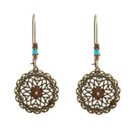 Buddha Stones Round Flower Design Luck Dangle Drop Earrings