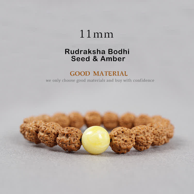 Fortune Jewel Tibet Rudraksha Bodhi Seed Dzi Bead Amber Turquoise Wealth Bracelet