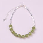 Fortune Jewel 925 Sterling Silver Hetian Jade Bead Luck Chain Bracelet