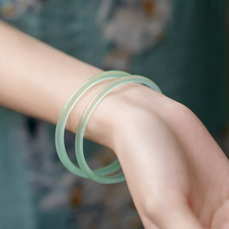 Fortune Jewel Natural Green Chalcedony Strength Courage Cuff Bangle Bracelet