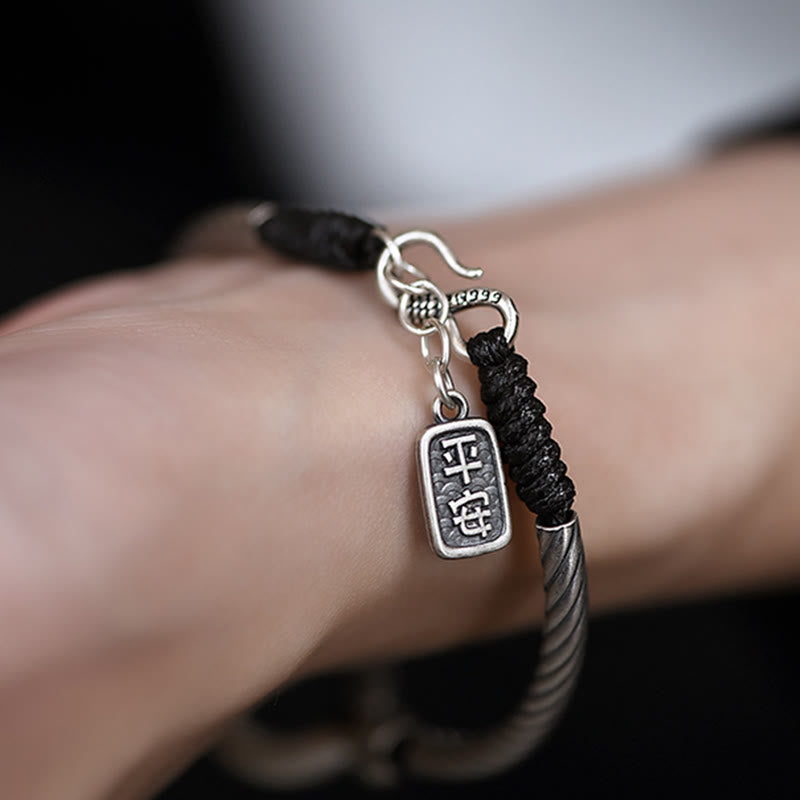 Fortune Jewel 999 Sterling Silver Fu Character Peace Buckle Copper Coin Auspicious Clouds Fortune Bracelet