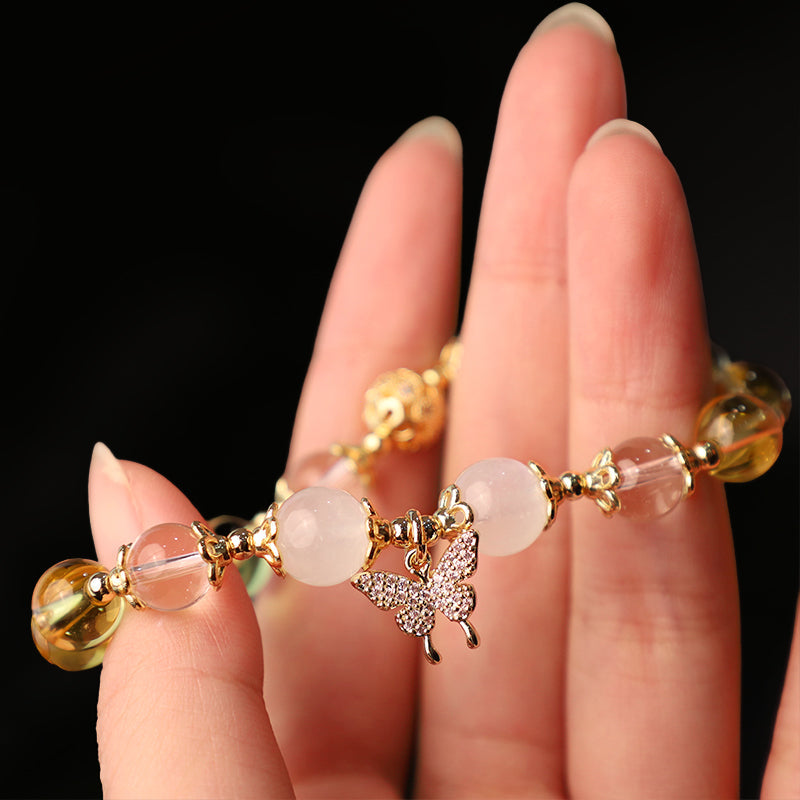 Fortune Jewel Citrine Moonstone Butterfly Charm Prosperity Protection Bracelet