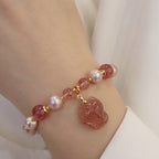 Fortune Jewel Natural Pearl Strawberry Quartz Cute Fox Love Healing Charm Bracelet
