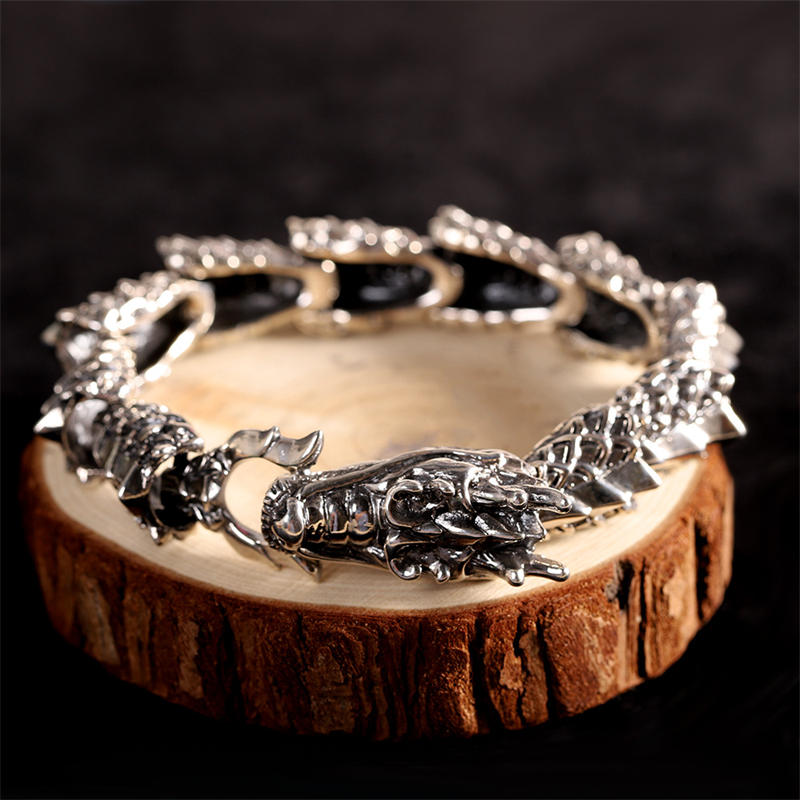 Fortune Jewel 925 Sterling Silver Dragon Luck Success Bracelet Bangle Fortune Jewel