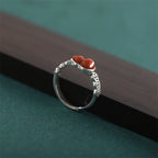 Fortune Jewel 925 Sterling Silver Red Agate Gourd Copper Coin Self-acceptance Ring