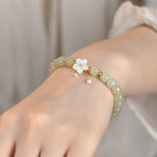 Fortune Jewel 925 Sterling Silver Natural Hetian Jade Luck Flower Bracelet
