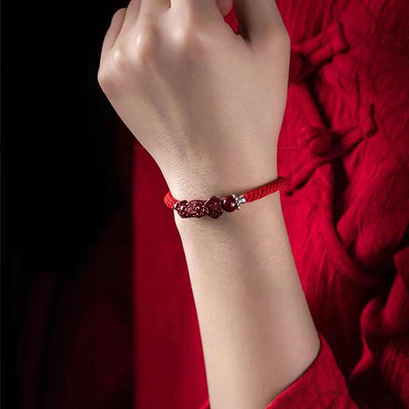 Fortune Jewel Handcrafted PiXiu Cinnabar Wealth Luck Braided Bracelet