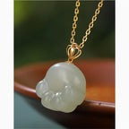 Fortune Jewel 925 Sterling Silver Hetian White Jade Cute Cat Paw Luck Necklace Pendant