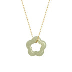 Fortune Jewel Dainty Hetian Jade Cyan Jade Luck Floral Charm Necklace Pendant