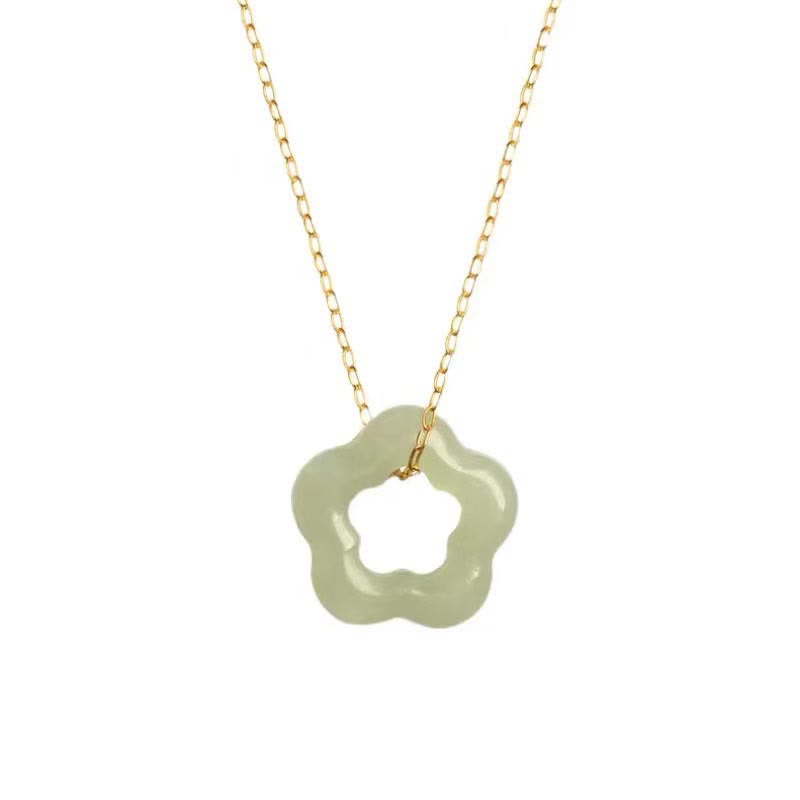 Fortune Jewel Dainty Hetian Jade Cyan Jade Luck Floral Charm Necklace Pendant