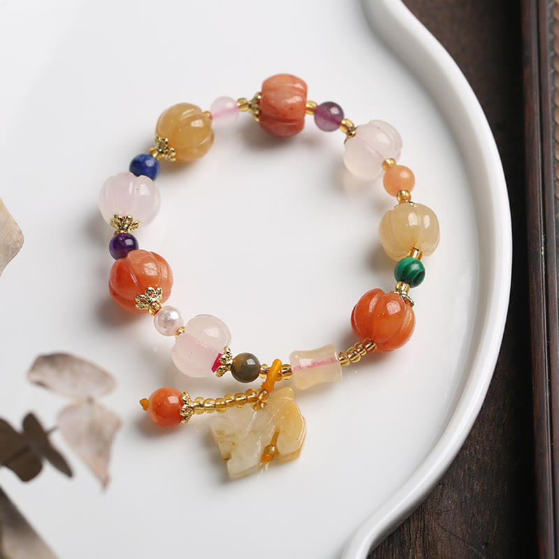 Fortune Jewel Natural Golden Silk Jade Crystals Gourd Pixiu Pumpkin Beads Wealth Charm Bracelet