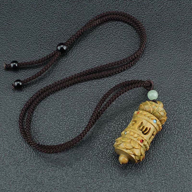 Fortune Jewel Tibet Green Sandalwood Rosewood Om Mani Padme Hum Lotus Positive Soothing Necklace Pendant Fortune Jewel
