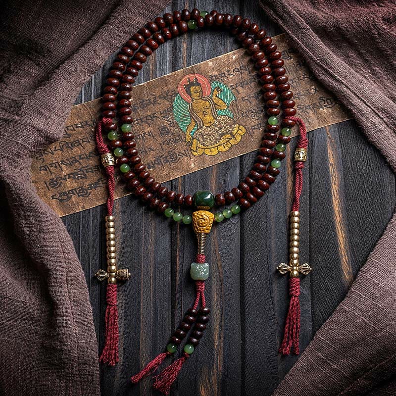 Fortune Jewel Natural Tibet 108 Mala Beads Purple Bodhi Seed Hetian Cyan Jade Copper Dorje Peace Bracelet