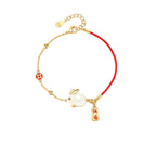 Fortune Jewel Year of the Rabbit White Jade Happiness Red String Chain Bracelet