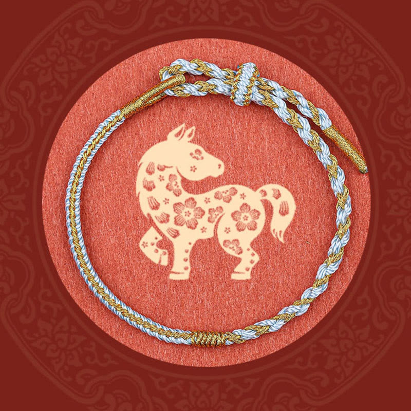 Fortune Jewel Handmade Chinese Zodiac Rabbit Rooster Rat Horse Dragon Protection Braid String Bracelet