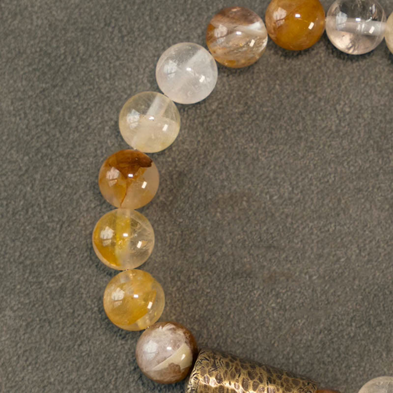 Fortune Jewel White Crystal Red Hematoid Quartz Gold Rutilated Quartz Purple Phantom Protection Bracelet