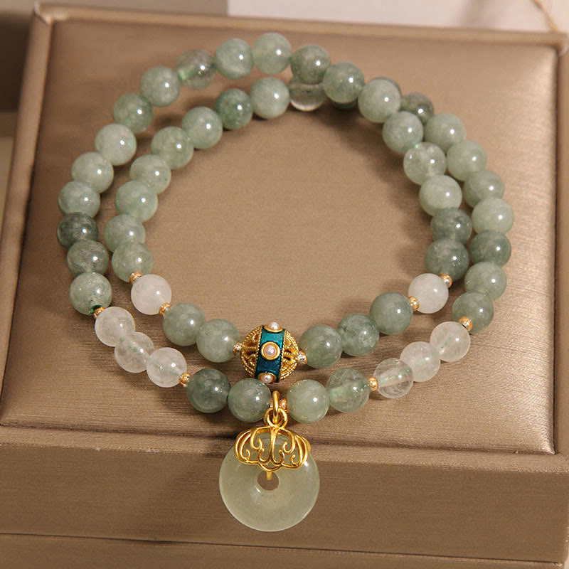 Fortune Jewel Green Aventurine Peace Buckle Charm Luck Double Wrap Bracelet
