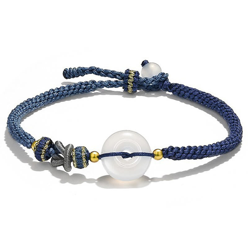 Fortune Jewel Handmade White Agate Peace Buckle Luck Happiness Protection Weave String Bracelet