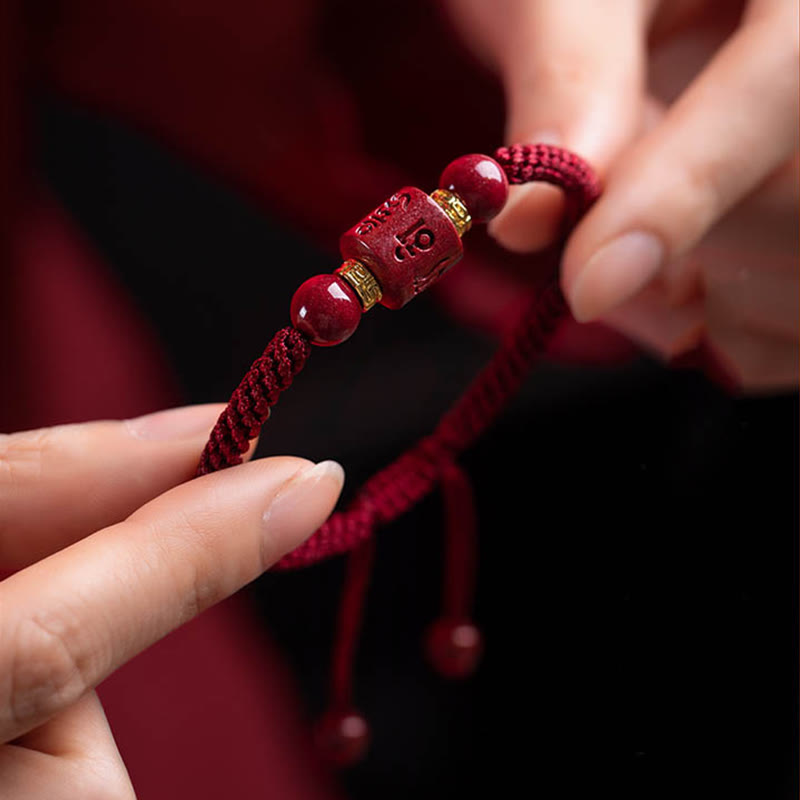 Fortune Jewel Tibet Cinnabar Om Mani Padme Hum Engraved Blessing Braided Bracelet