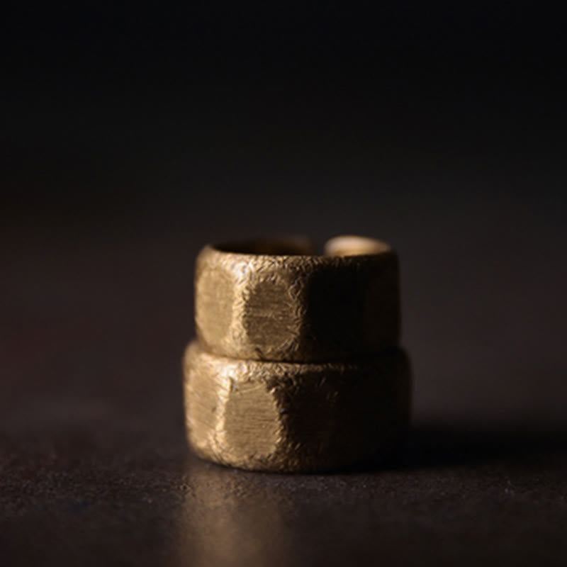 Fortune Jewel Tibetan Simple Design Copper Brass Frosted Wealth Ring