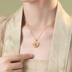Fortune Jewel Natural White Chalcedony Peace Buckle Lotus Pendant S925 Sterling Silver Necklace
