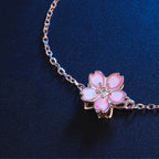 Fortune Jewel 925 Sterling Silver Cherry Blossom Blessing Chain Bracelet Rotatable Ring