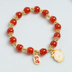 Fortune Jewel Year of the Dragon Red Agate Green Aventurine Peace Buckle Fu Character Lucky Fortune Bracelet