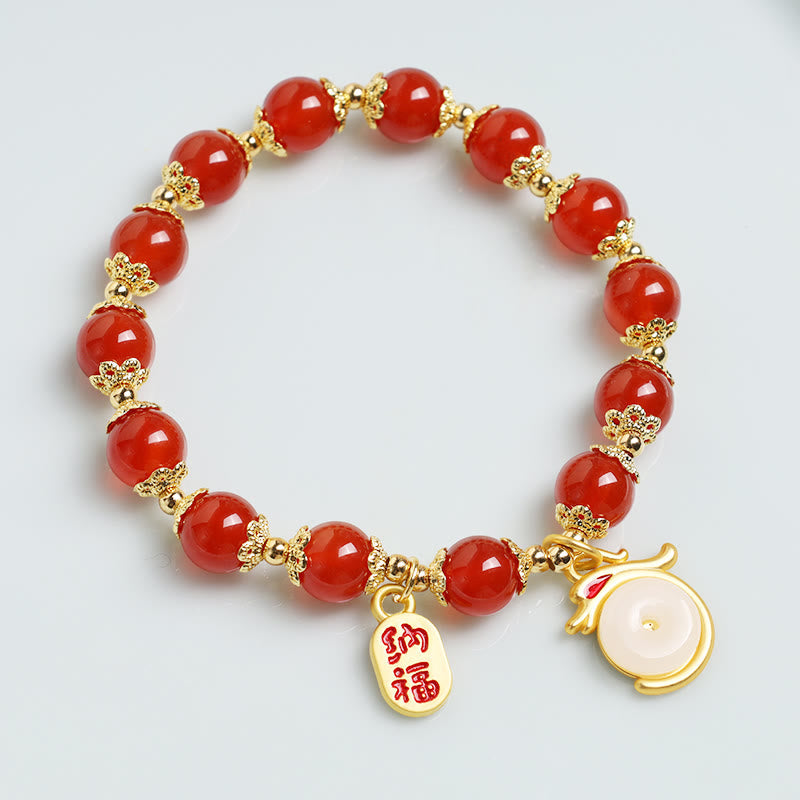 Fortune Jewel Year of the Dragon Red Agate Green Aventurine Peace Buckle Fu Character Lucky Fortune Bracelet